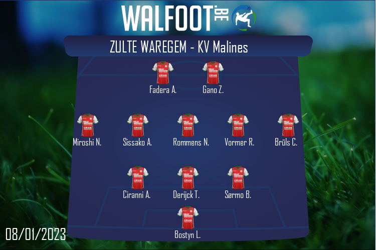 Composition Zulte Waregem | Zulte Waregem - KV Malines (08/01/2023)