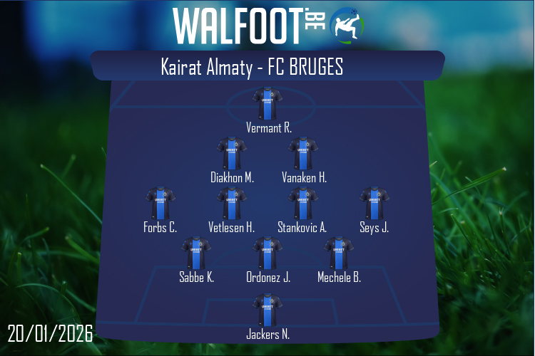 Composition FC Bruges | Kairat Almaty - FC Bruges (20/01/2026)