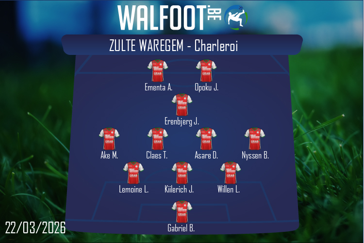 Composition Zulte Waregem | Zulte Waregem - Charleroi (22/03/2026)