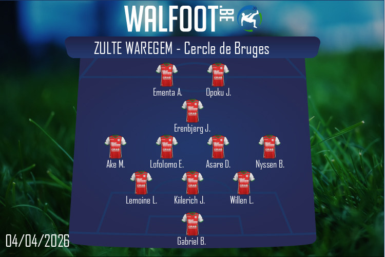 Composition Zulte Waregem | Zulte Waregem - Cercle de Bruges (04/04/2026)