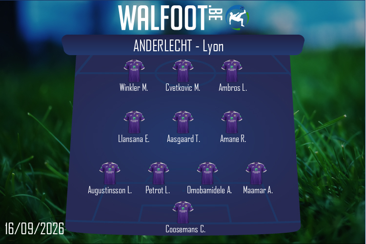 Composition Anderlecht | Anderlecht - Lyon (16/09/2026)
